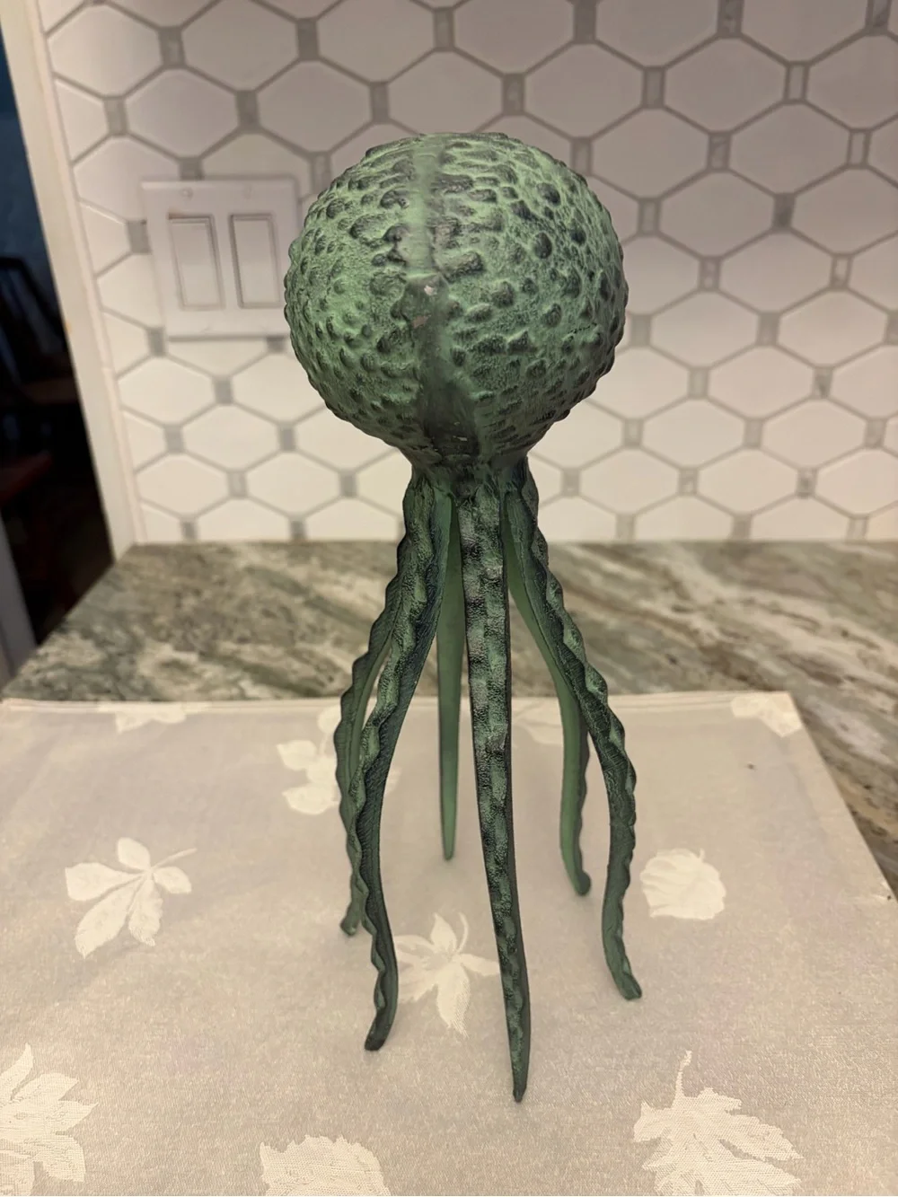 Octopus Sculpture 14” Green Patina Coastal Nautical Resin Decor